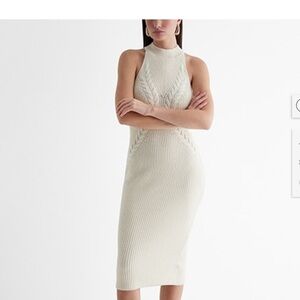 Express Light Green Cable Knit Midi Dress